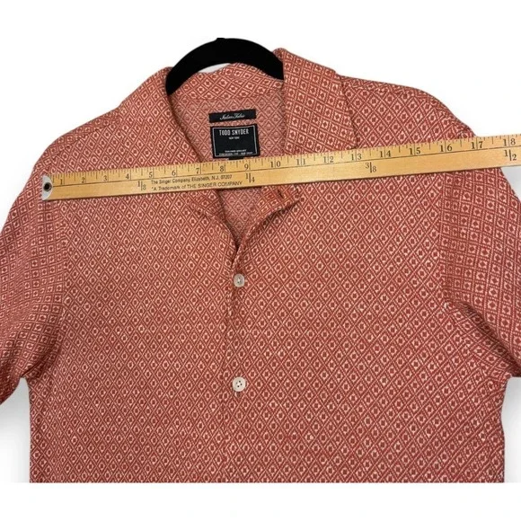 Todd Snyder Cabana Shirt Mens XS Rustic Orange Diamond Linen Cotton Short Sleeve - Picture 9 of 11